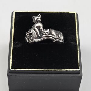 Vintage Sterling Silver 3D Pair Of Cats Ring Sz6.5